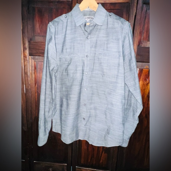Express Men's Casual Light Gray Button-Down Shirt - Picture 1 of 4
